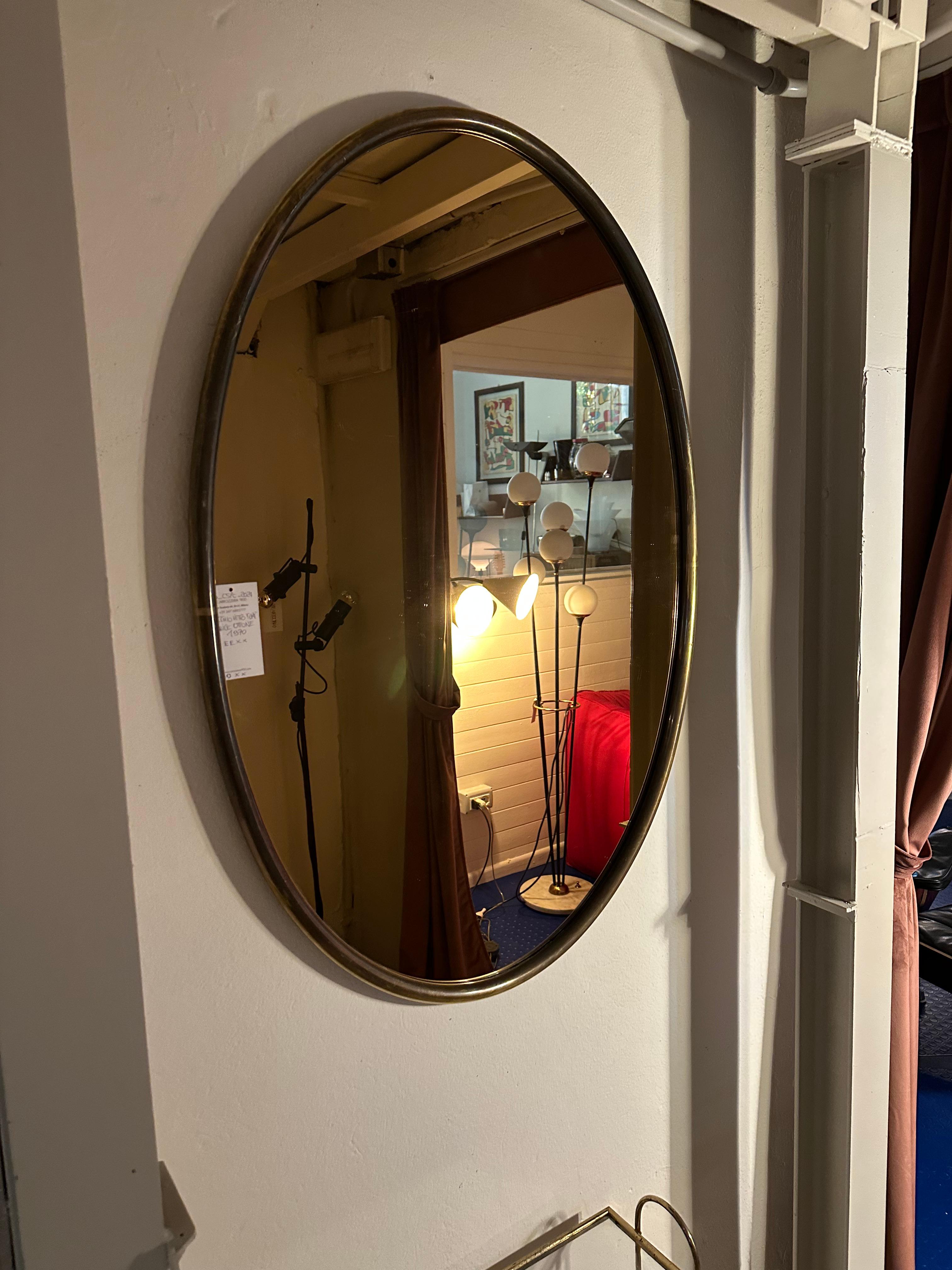 Late 20th Century Mirror with smoked glass and brass frame, 1970s For Sale