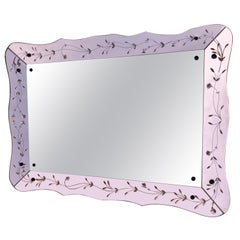 Mirror with glass engraved with floral motifs by Cristal Arte
