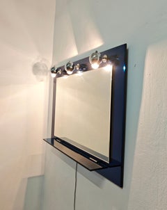 Specchio da Bagno Vetro Blu Diffusori Cromati Italia 70s Mid-Century Modern
