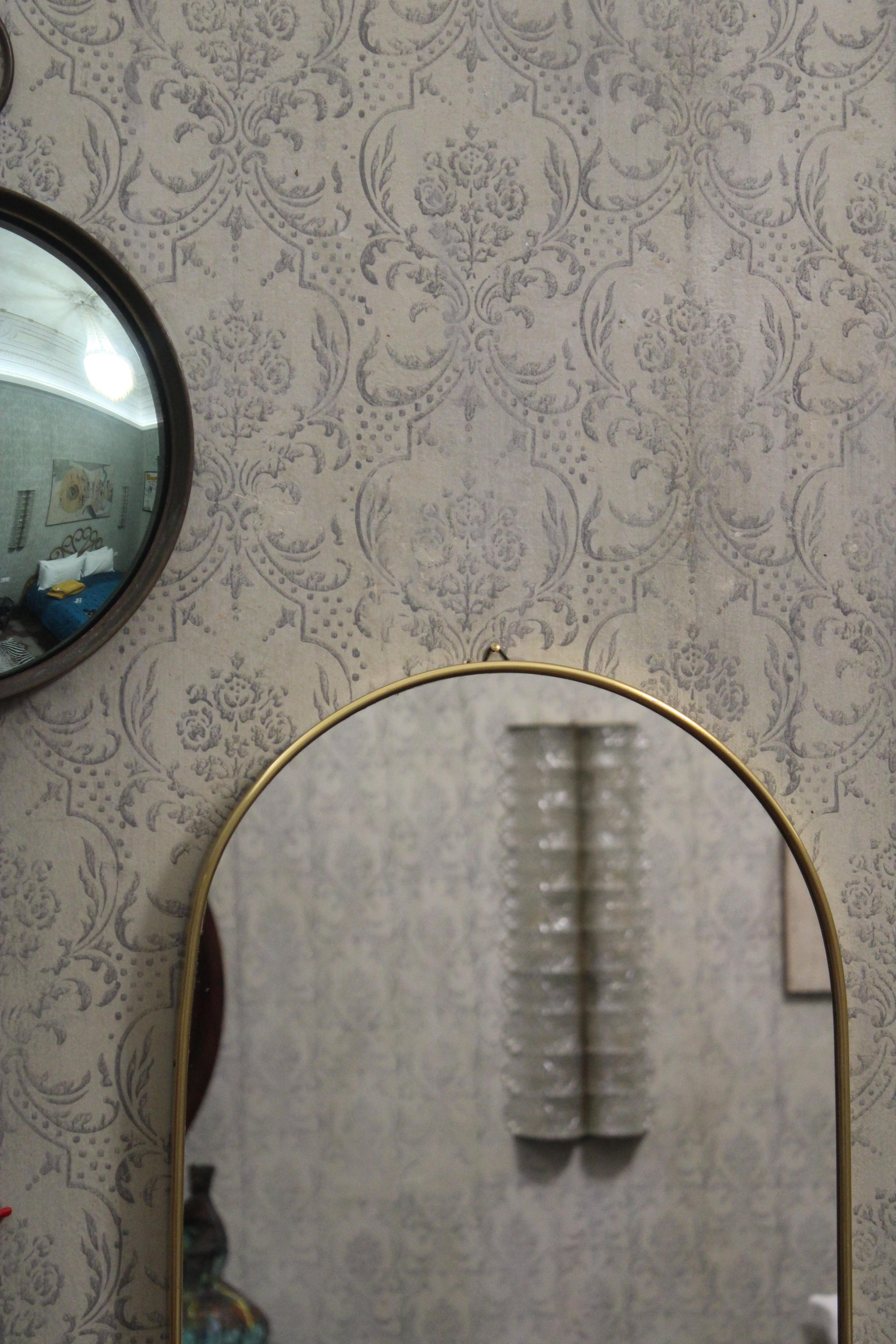 Mid-Century Modern Shaped Brass Wall Mirror Italy 1950s For Sale