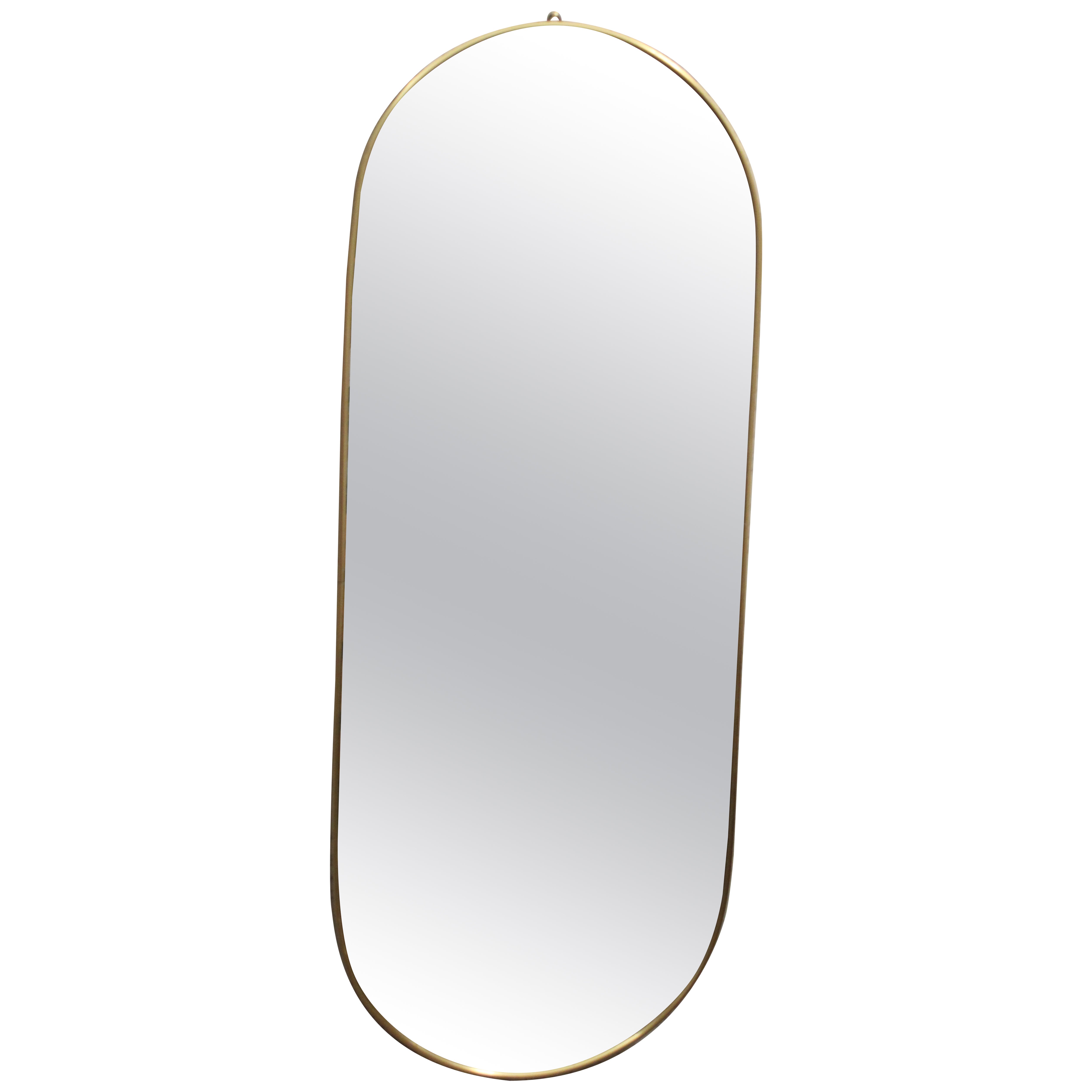 Shaped Brass Wall Mirror Italy 1950s For Sale