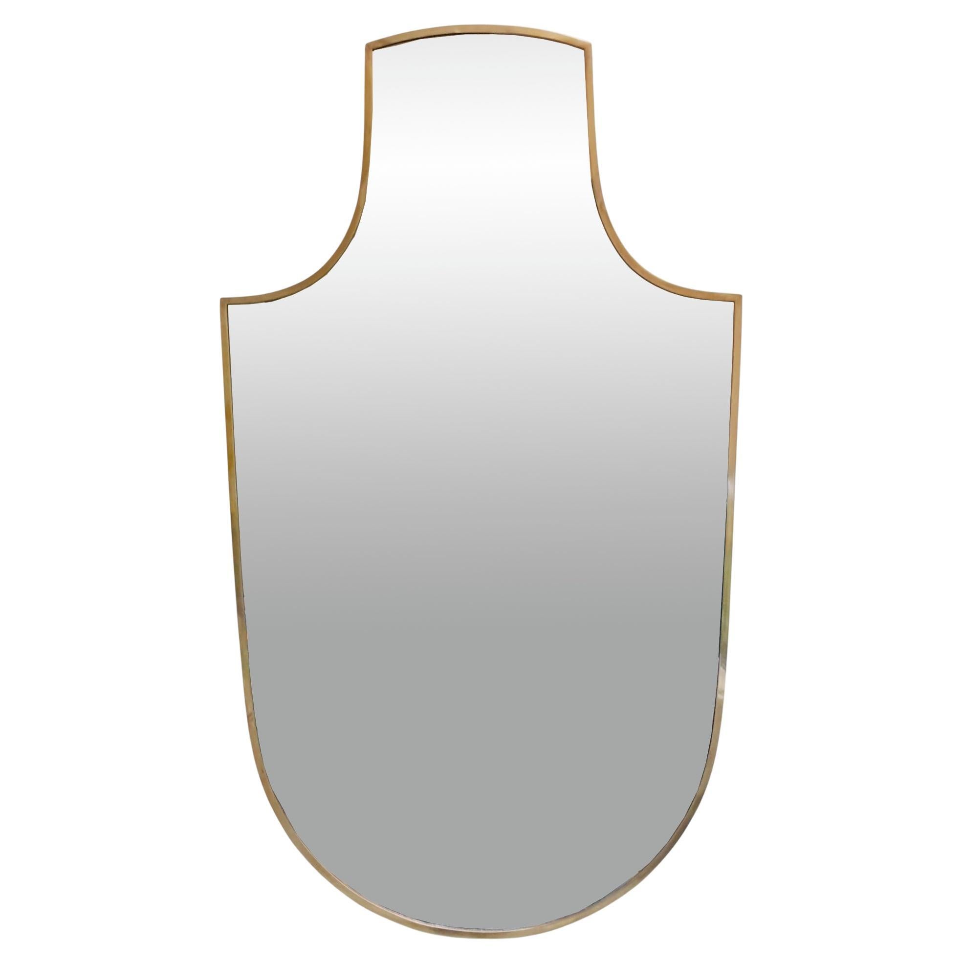 Messing-Schild-Wandspiegel, Italien 1950er Jahre im Angebot