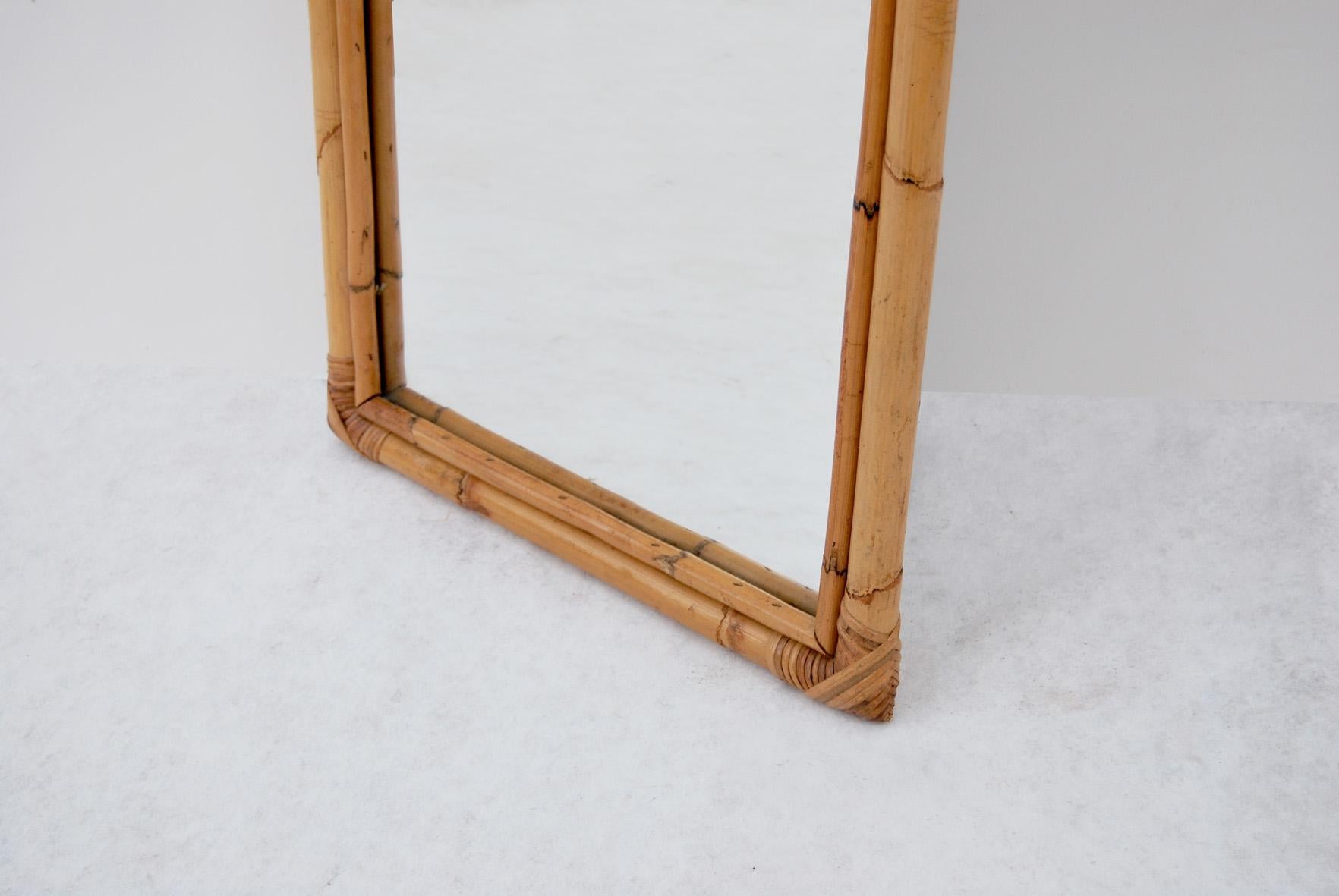 Mid-Century Modern Arched wall mirror, bamboo and rattan, Year 1960  For Sale