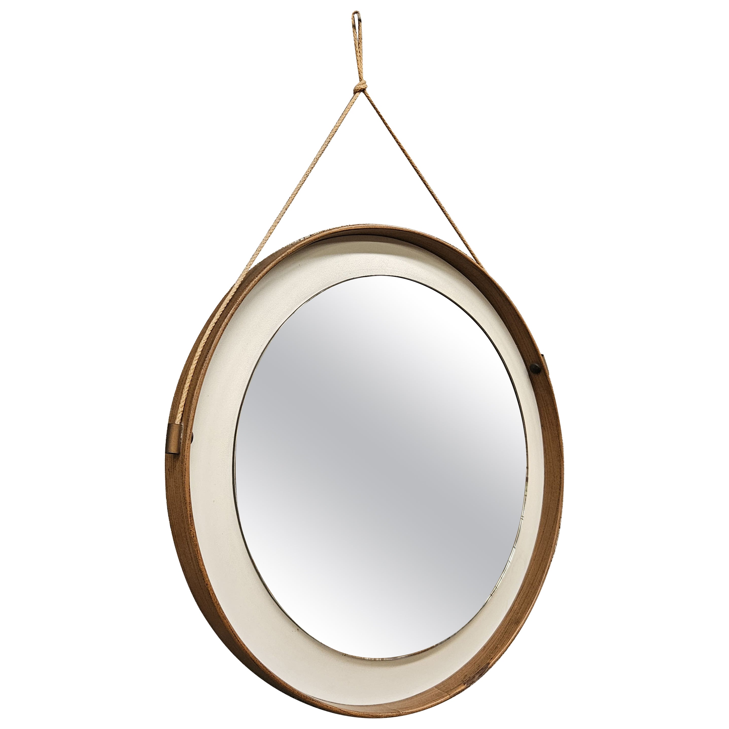 Miroir mural vintage des années 1970 en pvc et faux cuir en vente