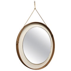 Miroir mural vintage des années 1970 en pvc et faux cuir