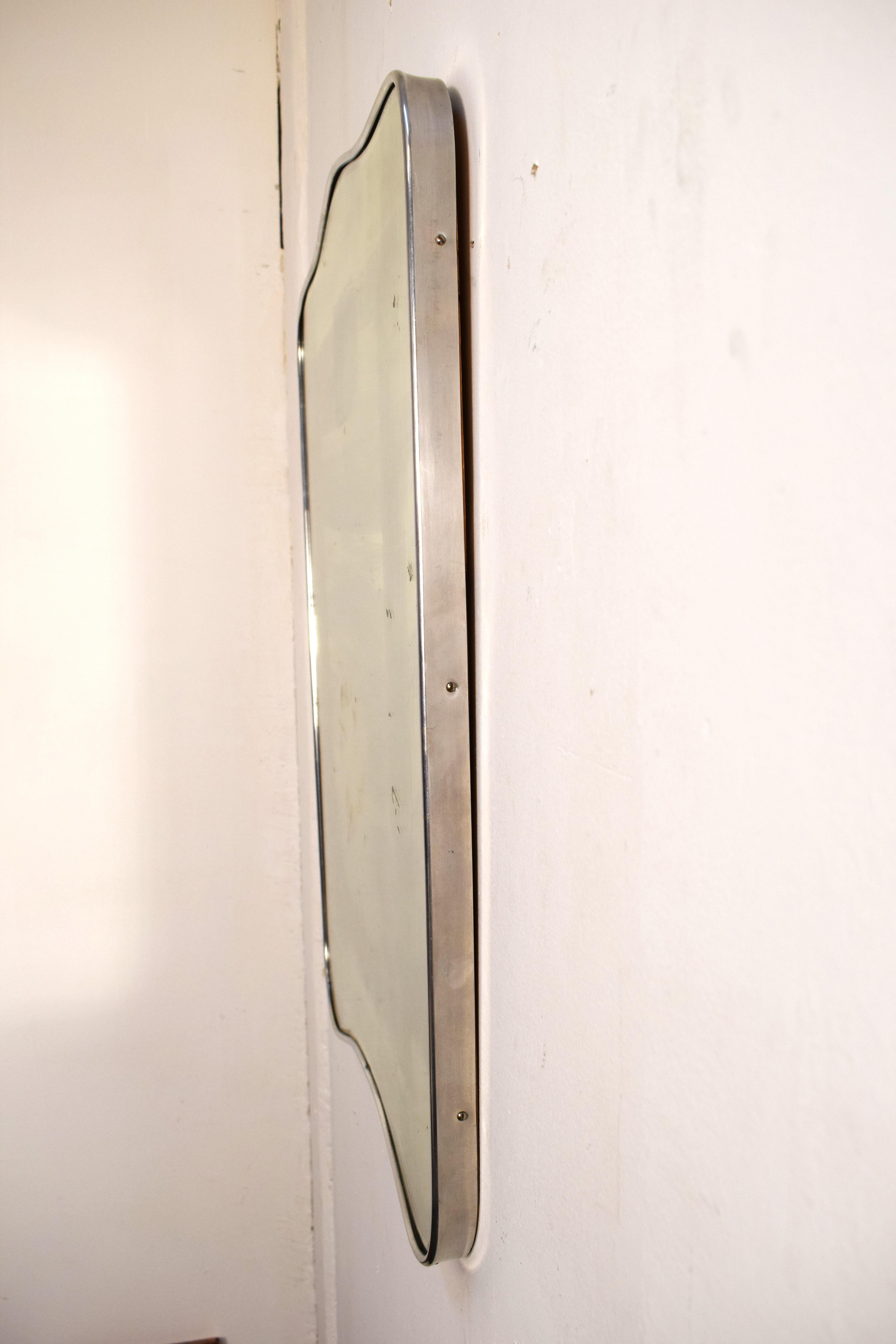 Wall mirror with aluminum frame, Italy, 1940s. For Sale 3
