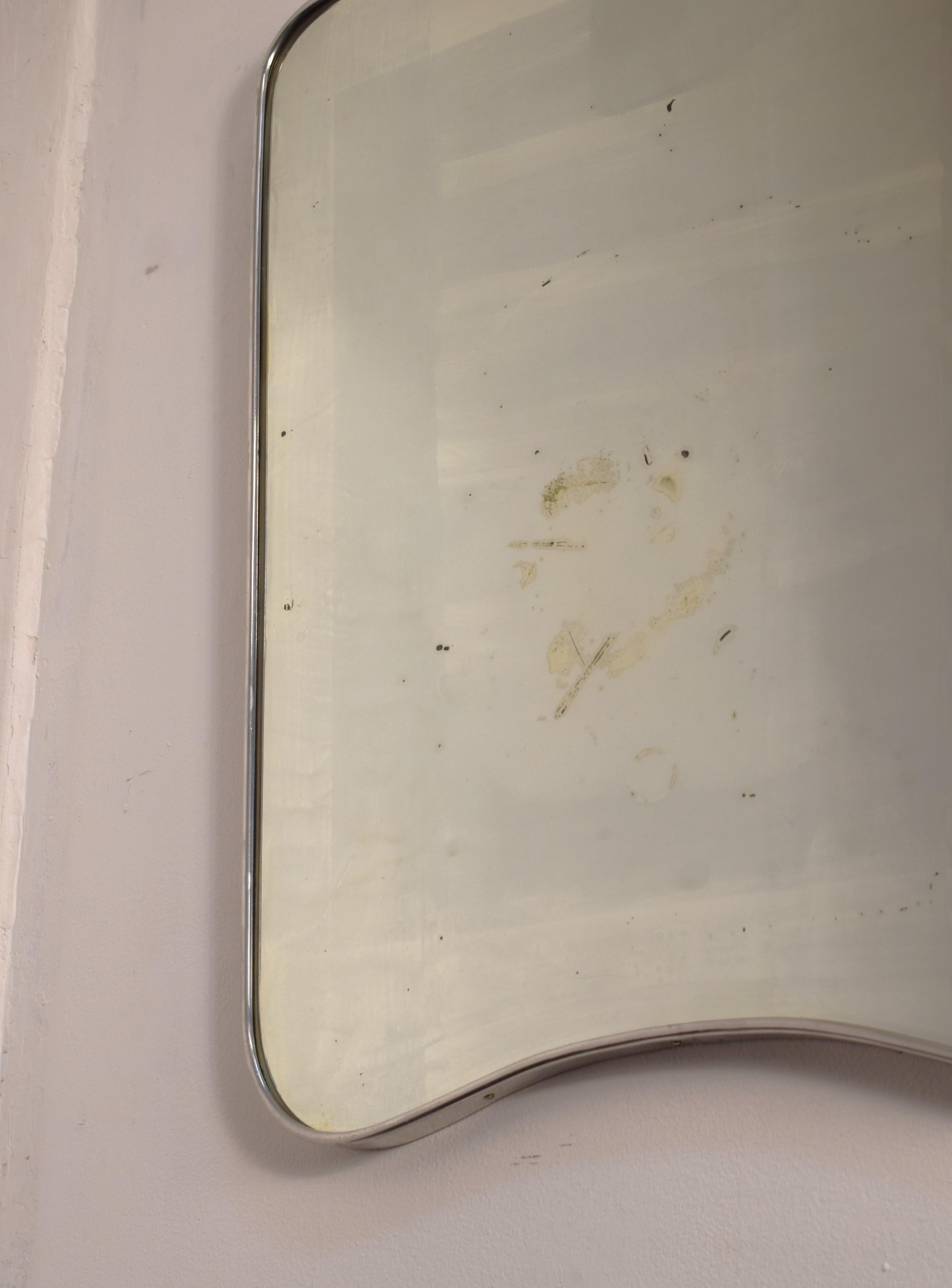 Mid-Century Modern Wall mirror with aluminum frame, Italy, 1940s. For Sale