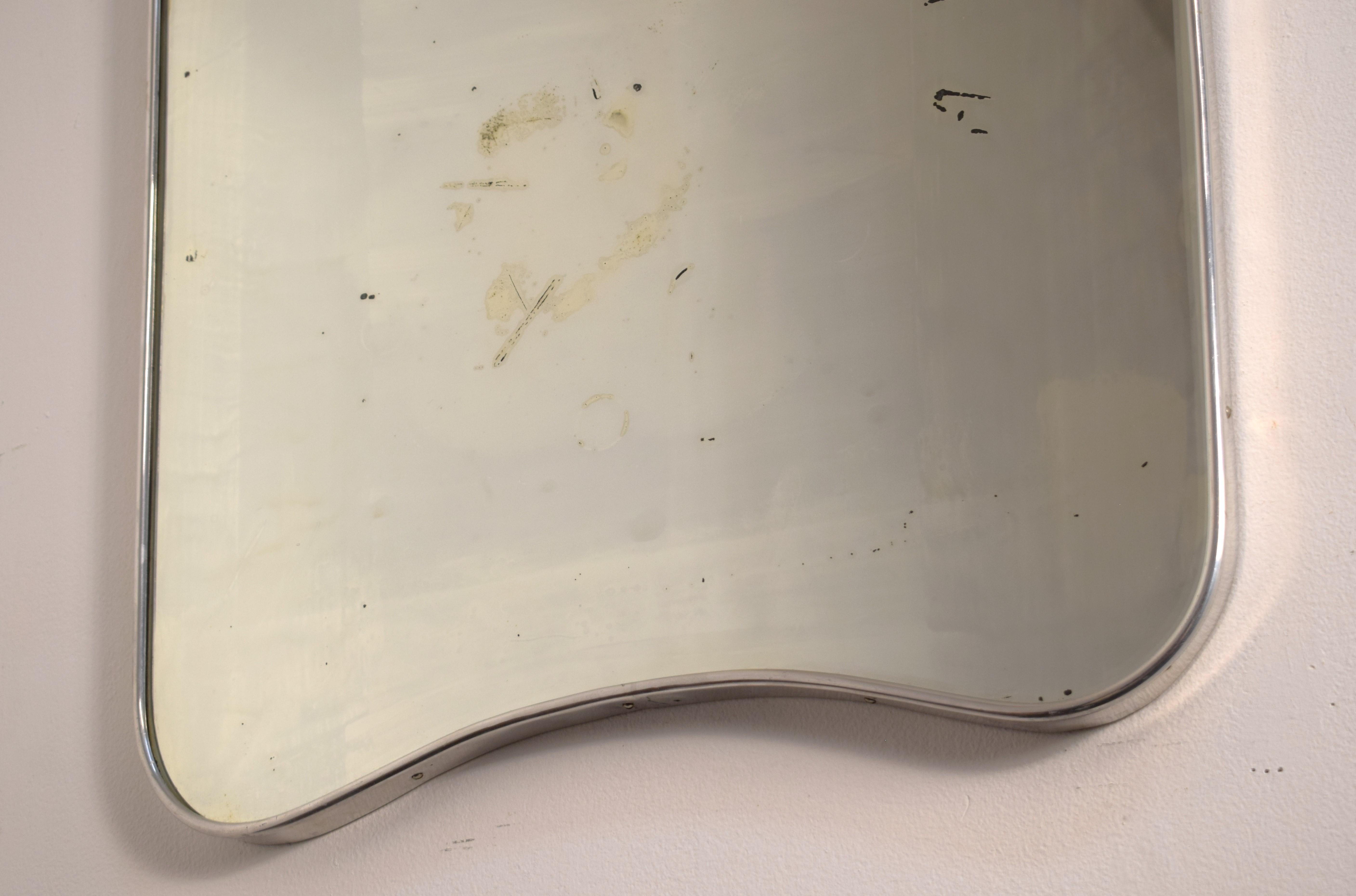 Italian Wall mirror with aluminum frame, Italy, 1940s. For Sale