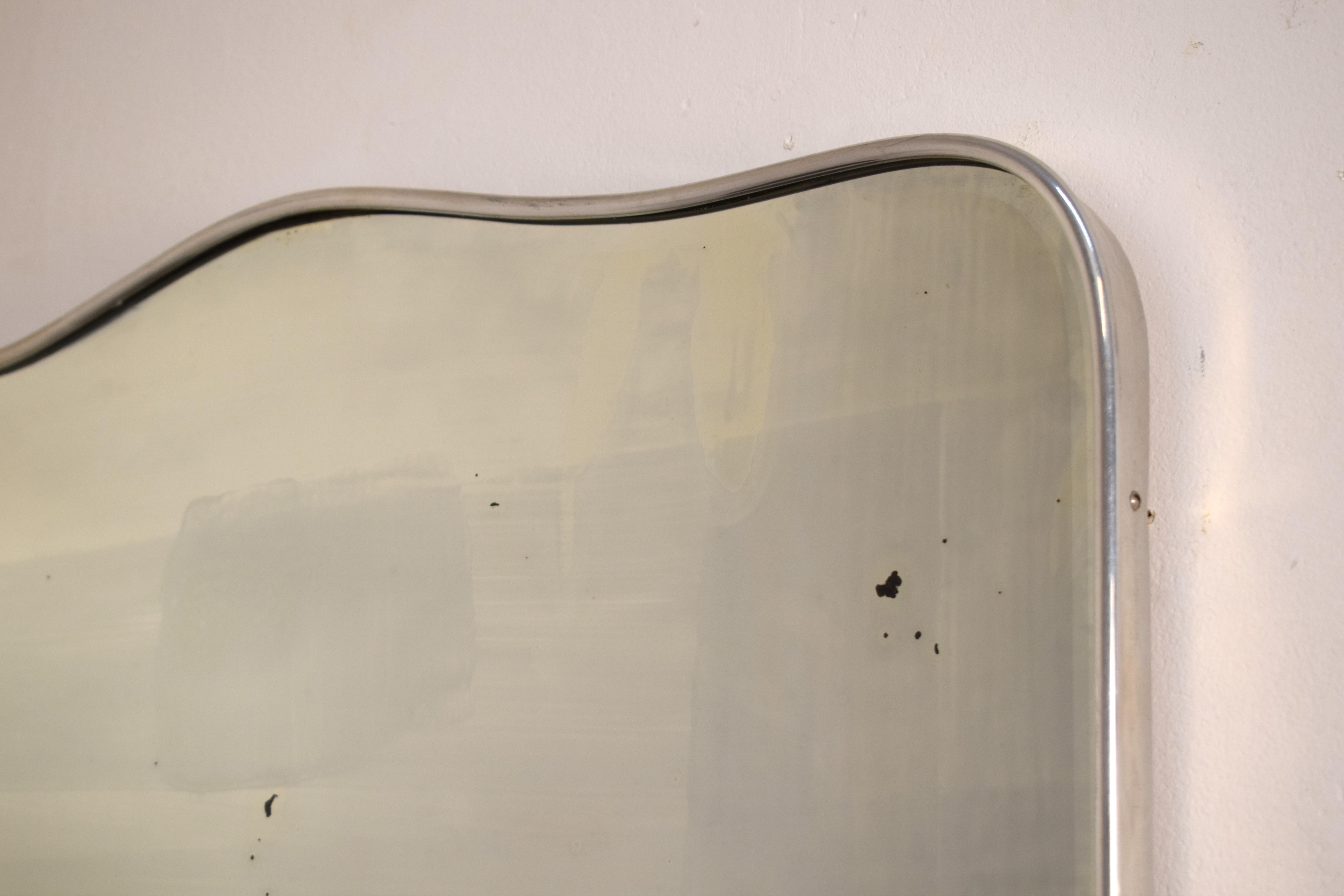Wall mirror with aluminum frame, Italy, 1940s. For Sale 1