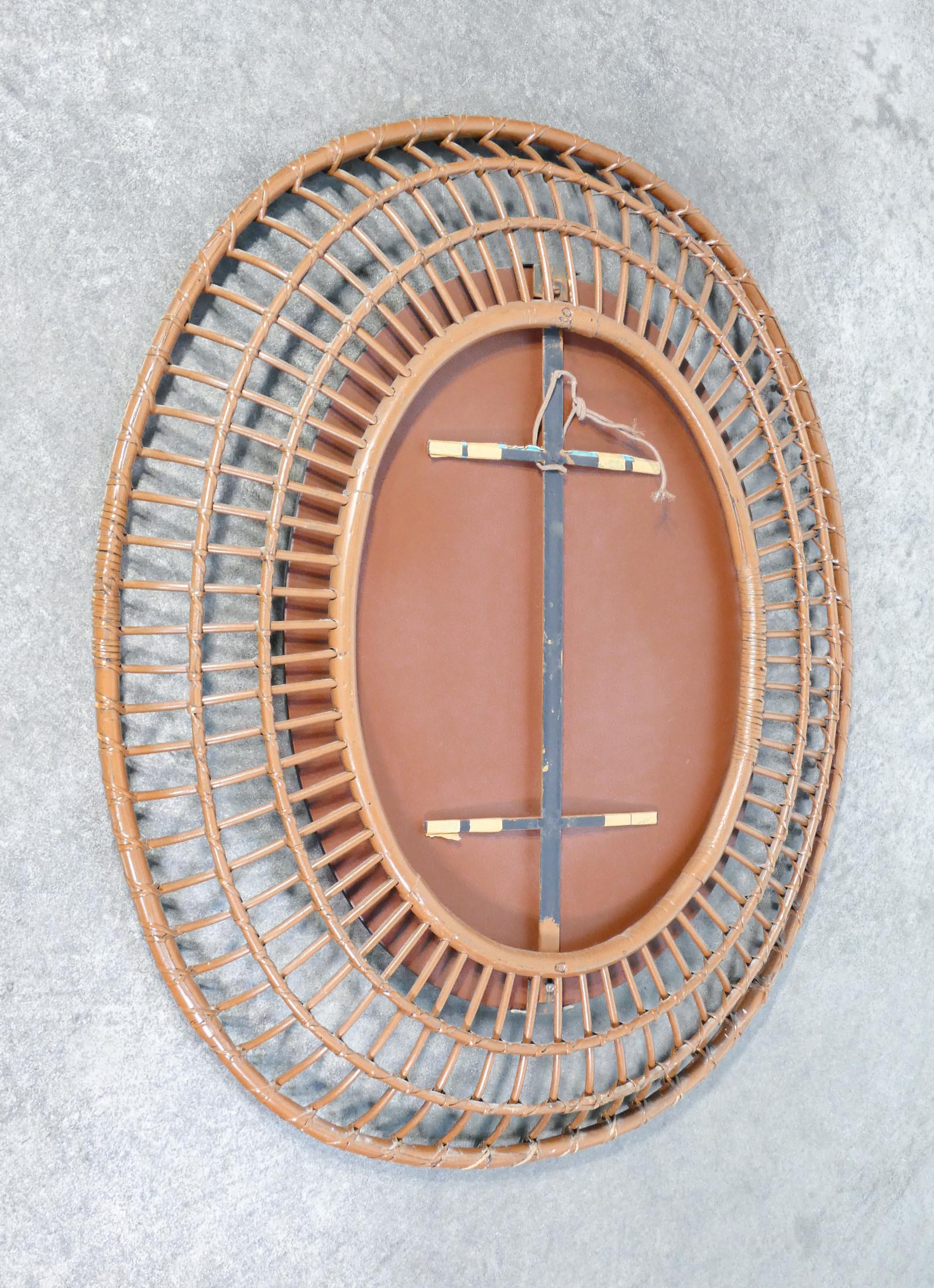 Wall mirror, design SANTAMBROGIO & DE BERTI. Bamboo wood. Italy, 60s For Sale 1
