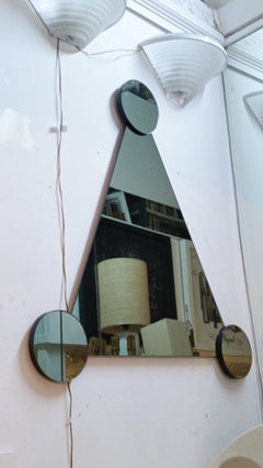 Triangular Shaped Wall Mirror with Three Circular Mirrors, Italy 1970s