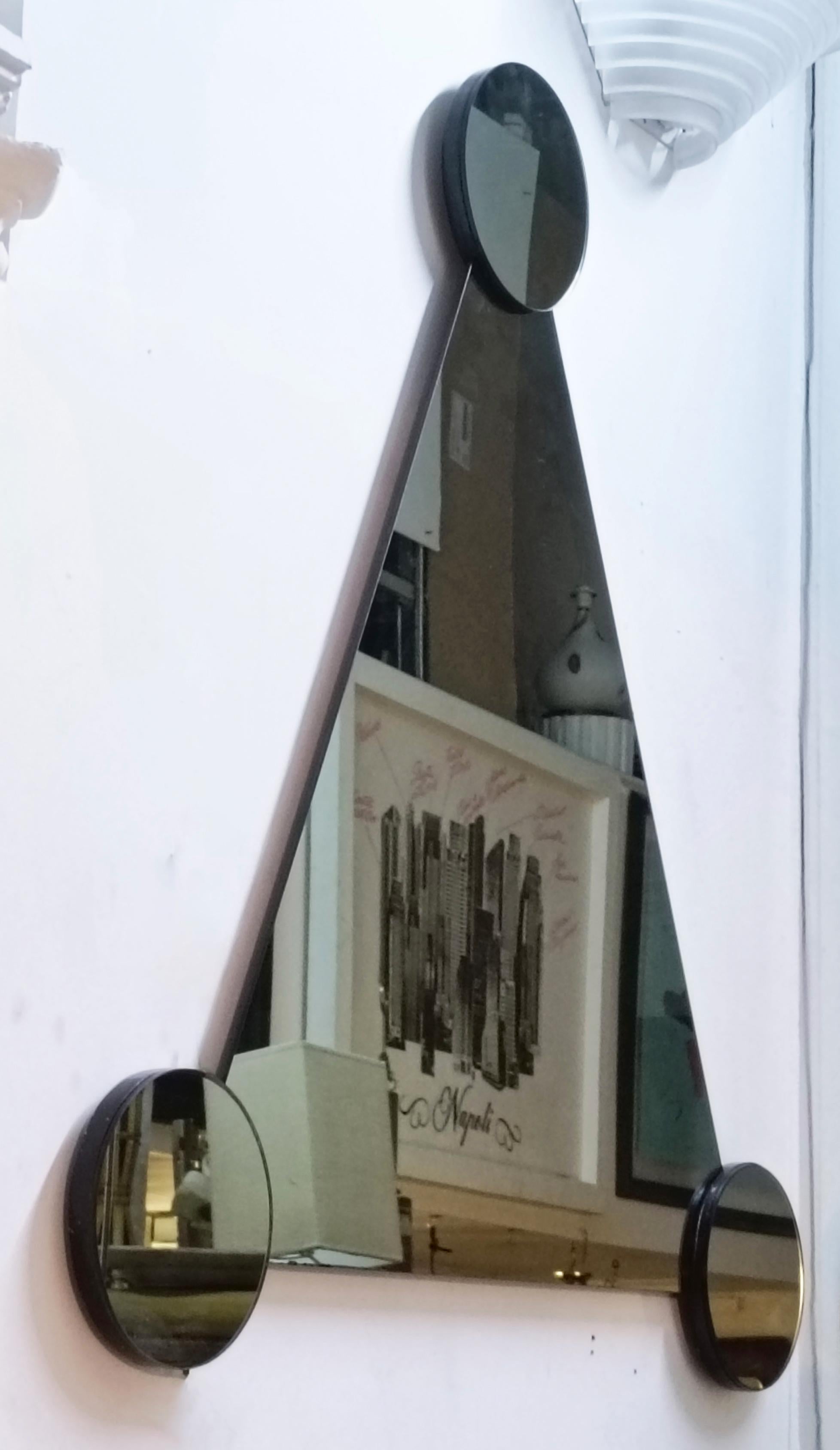 Mid-Century Modern Triangular Shaped Wall Mirror with Three Circular Mirrors, Italy 1970s For Sale