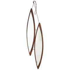 Miroir mural ovale en bois, design moderne du milieu du siècle, Italie 1960/70