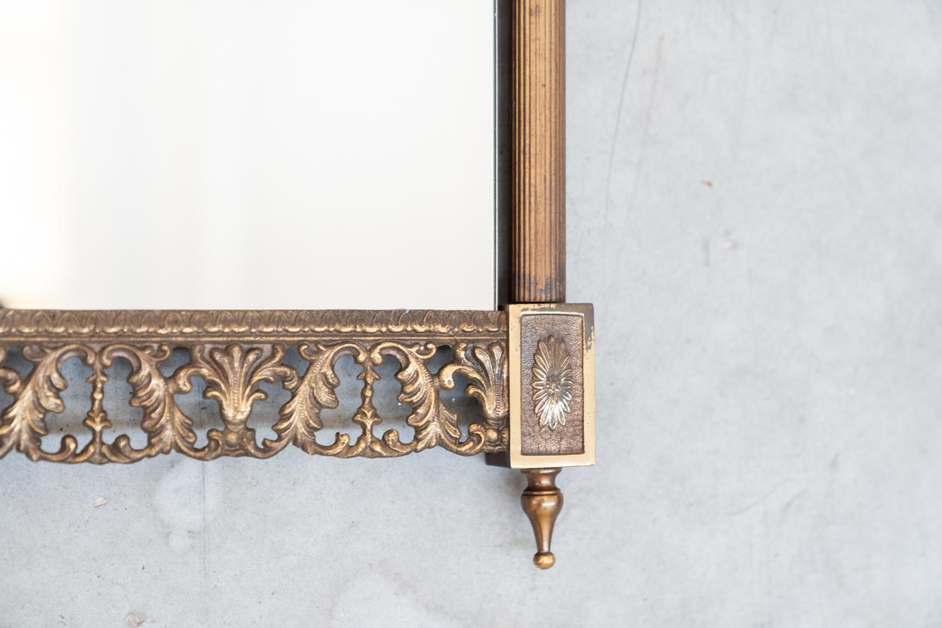 Wall mirror, brass with carved and pierced profiles at the top and For Sale 2