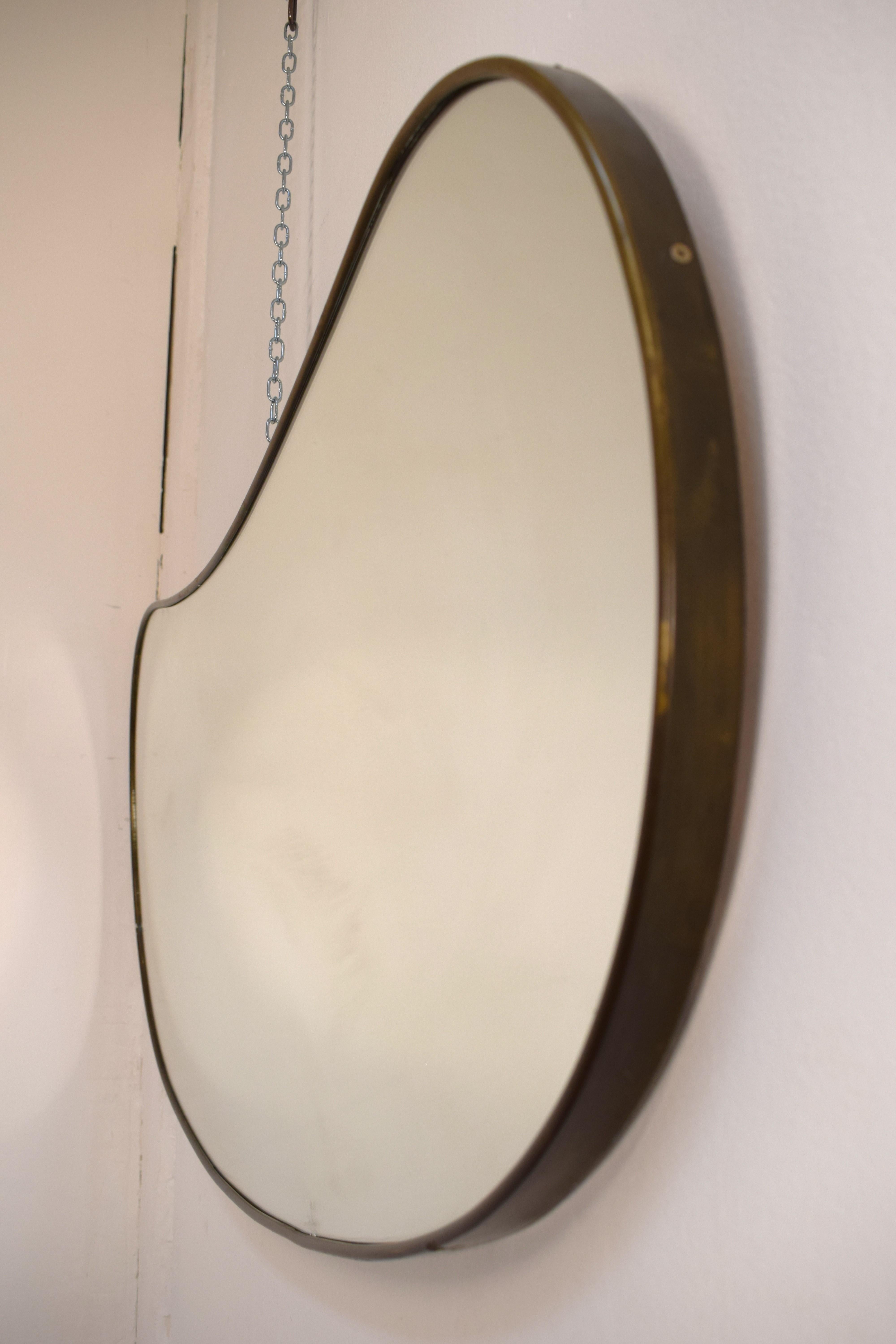 Italian Brass wall mirror, Italy, 1950s. For Sale