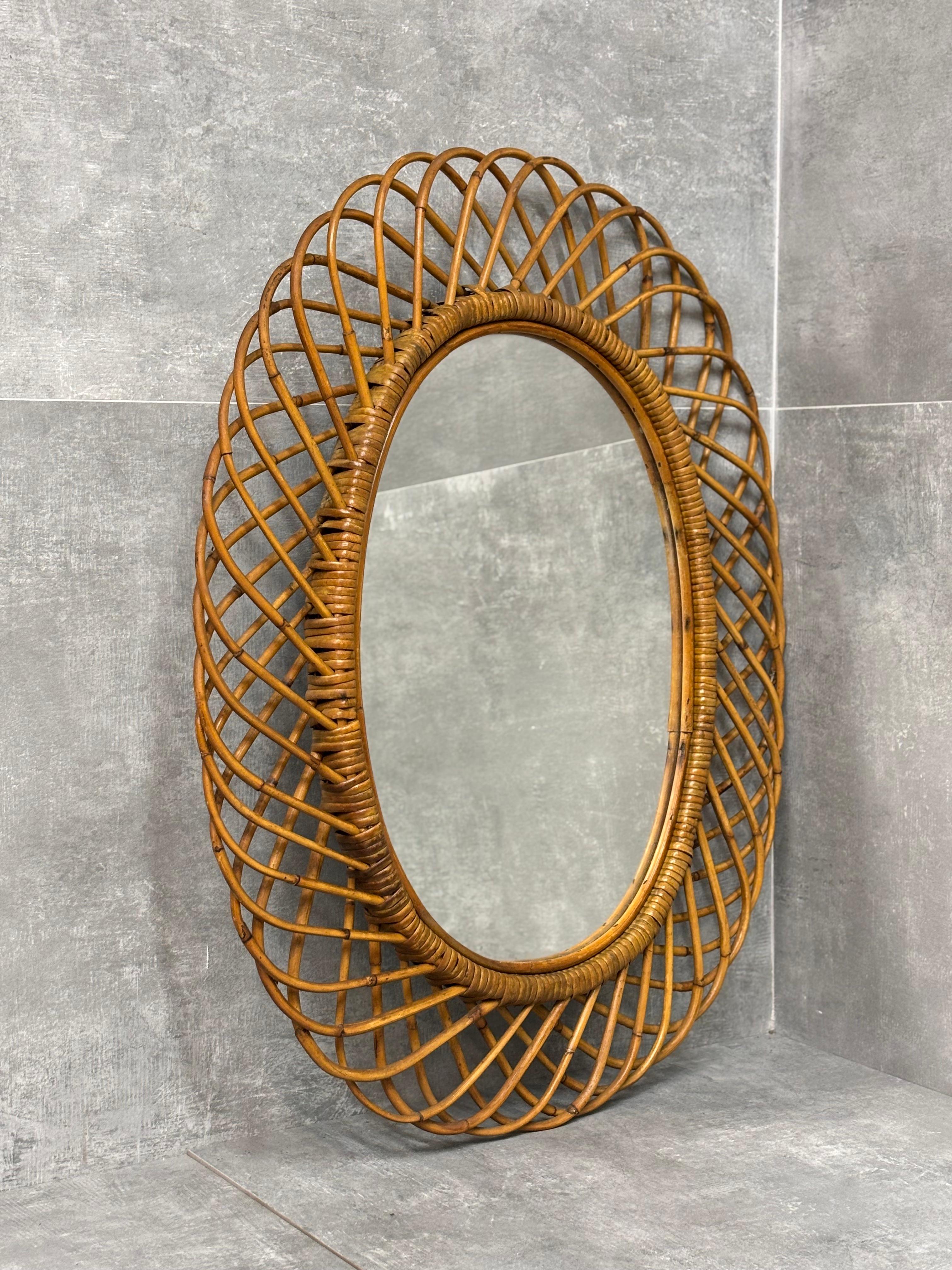 Specchio da parete in vimini di Franco Albini, 1960s.