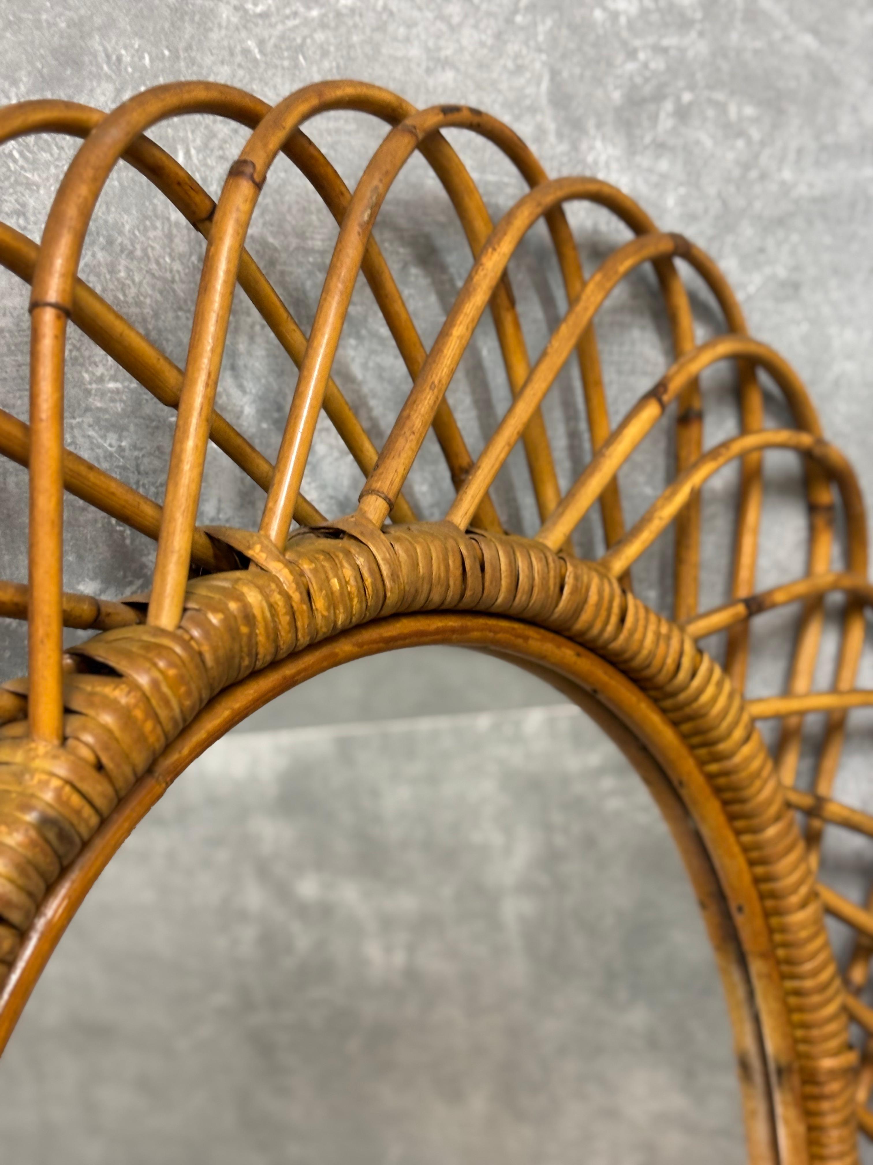 Specchio da parete in vimini di Franco Albini, 1960s In condizioni buone in vendita a Quarrata, IT