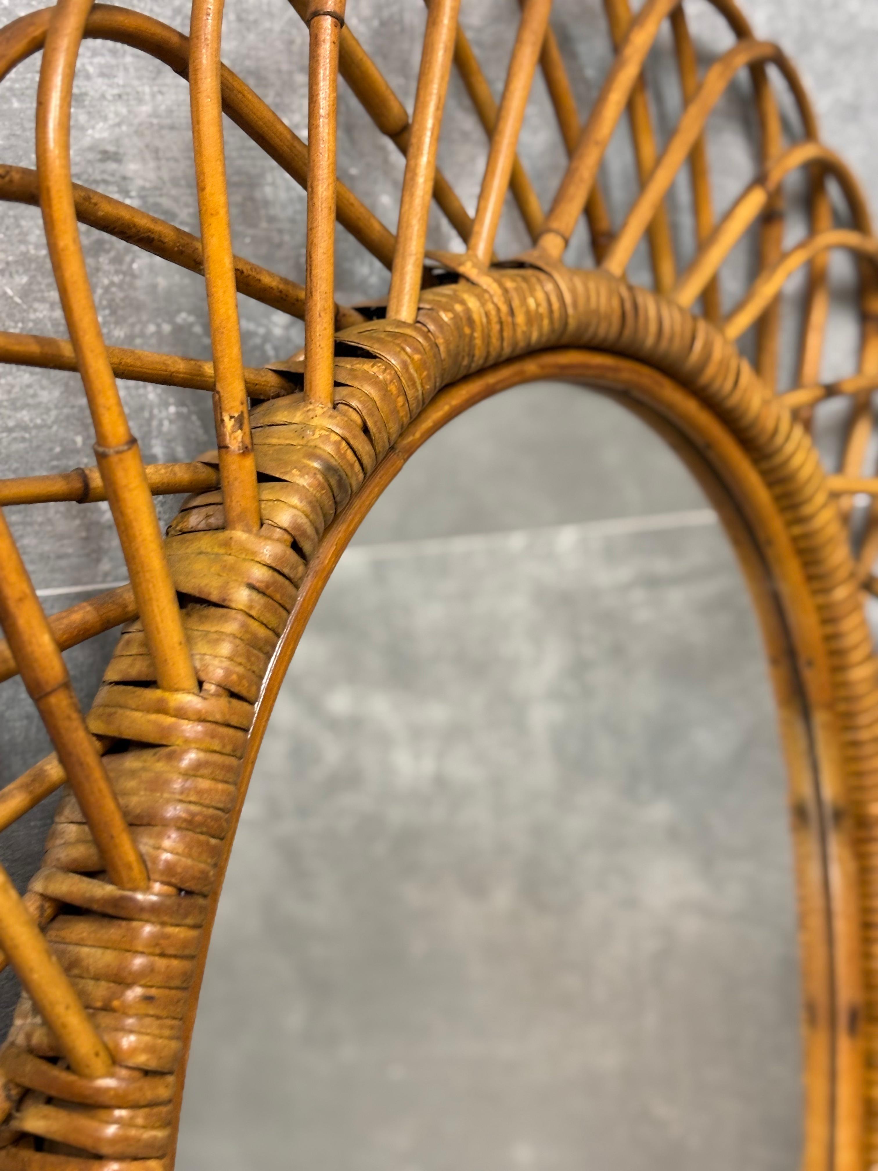 Mid-20th Century Specchio da parete in vimini di Franco Albini, 1960s in vendita