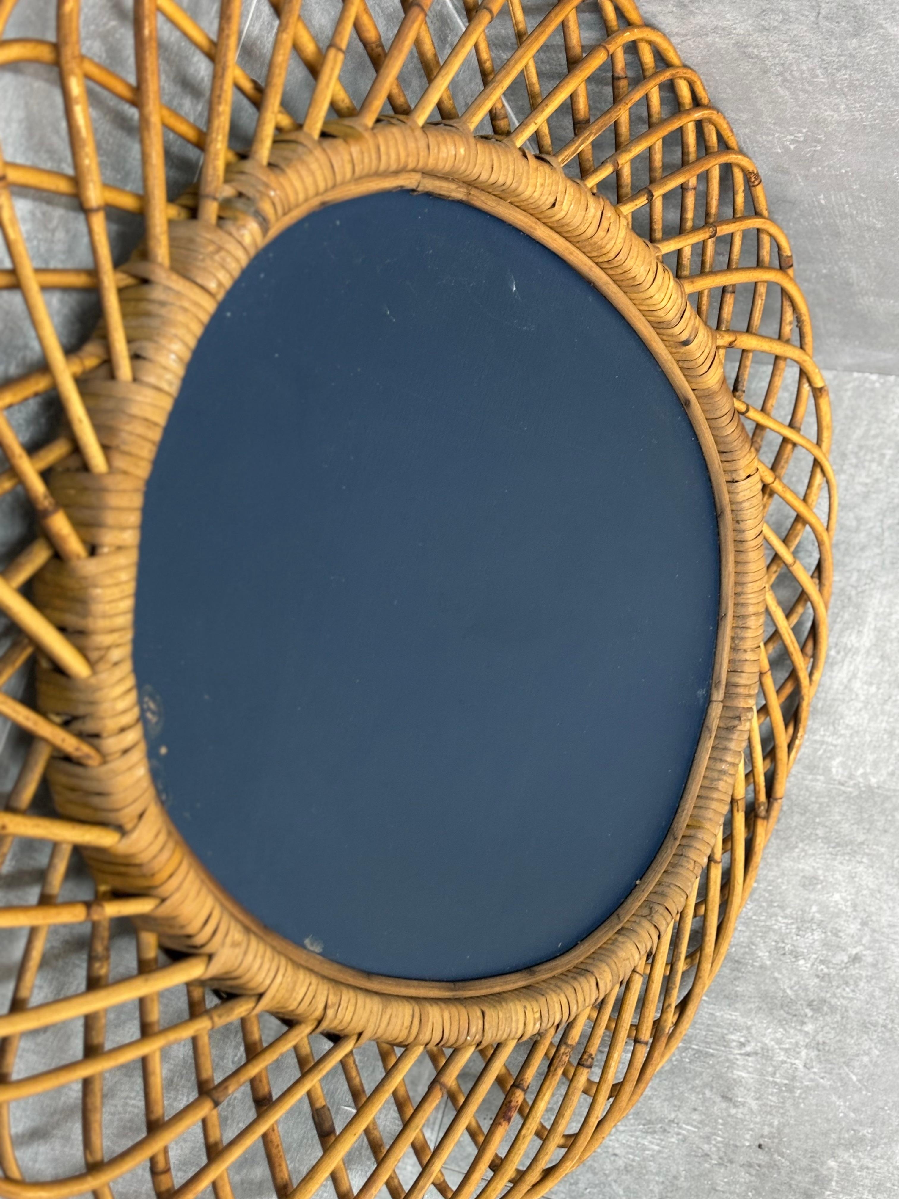 Vimini Specchio da parete in vimini di Franco Albini, 1960s in vendita