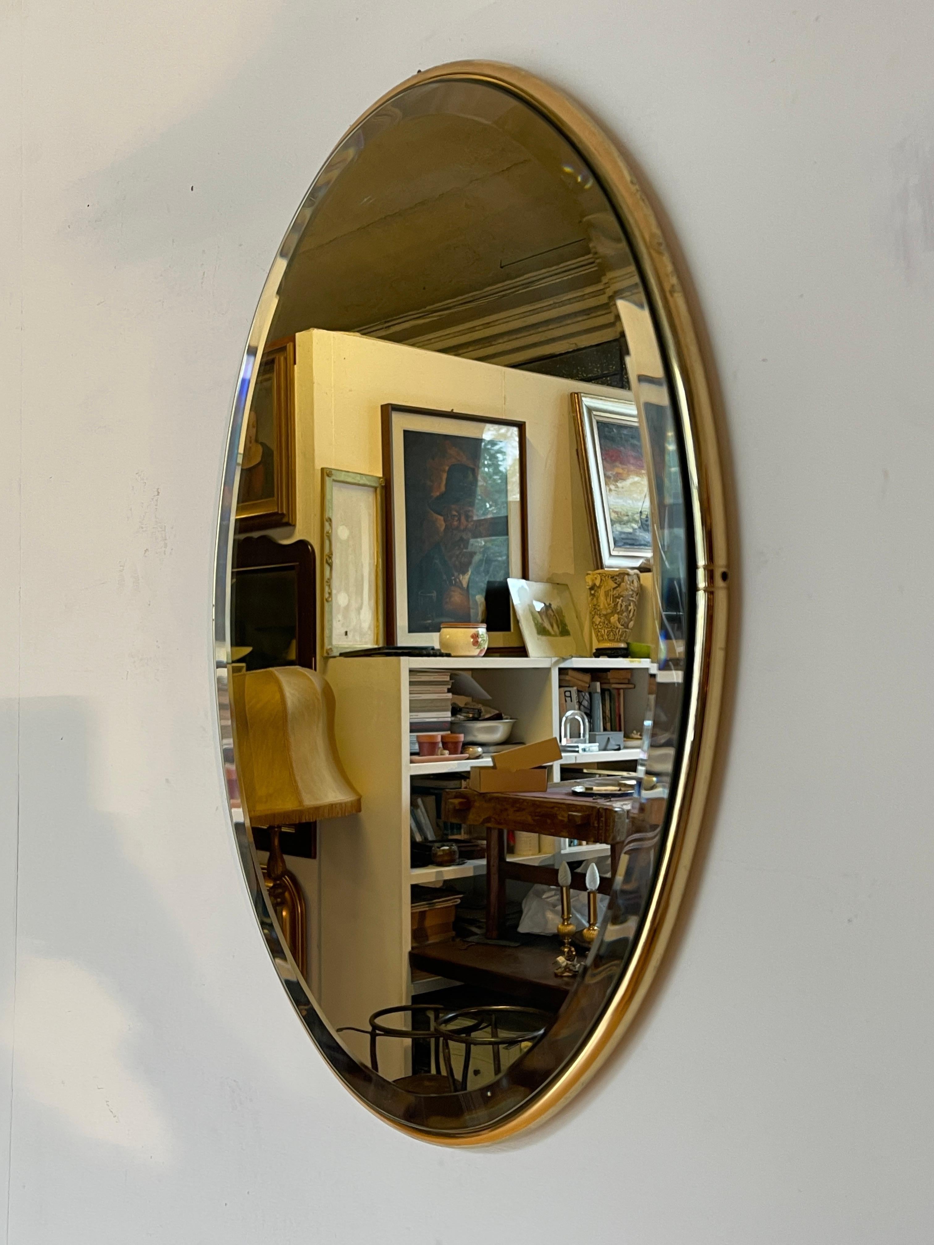 Altro Specchio da parete ovale in ottone senza bordi stile italiano vintage anni '90 in vendita
