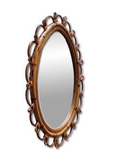 Ovaler Wandspiegel aus Rattan und geflochtenem Schilf, Italien 1960er Jahre