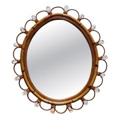 Miroir mural ovale en rotin et roseau tressé, Italie, années 1960