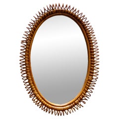Oval Rattan Wall Mirror, Italy 1960s
