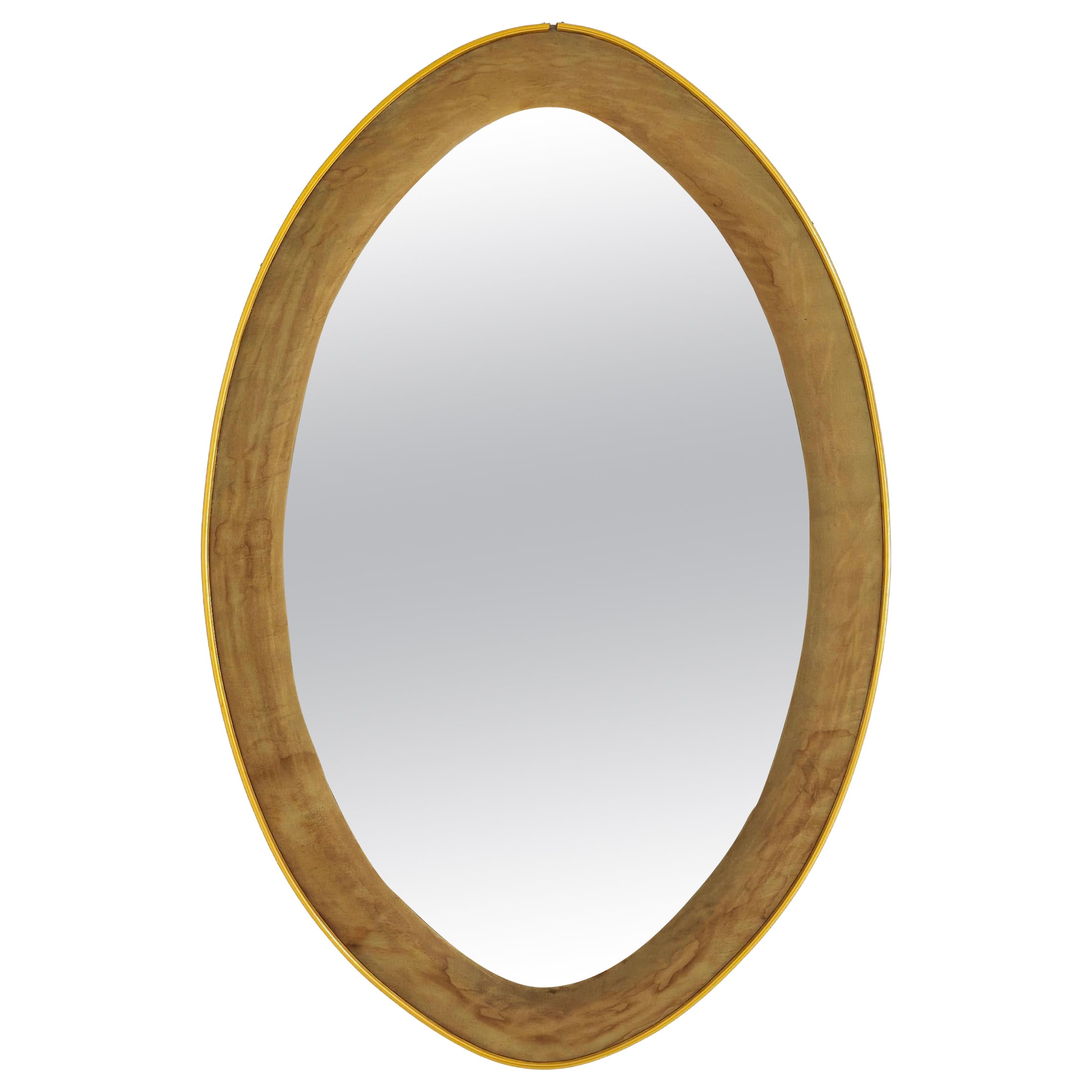 Oval brass velvet wall mirror Italy 1950/60 Mid-Century Modern