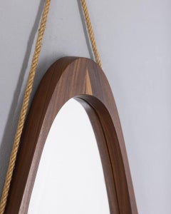 Miroir mural ovale en bois vintage des années 1960, design italien