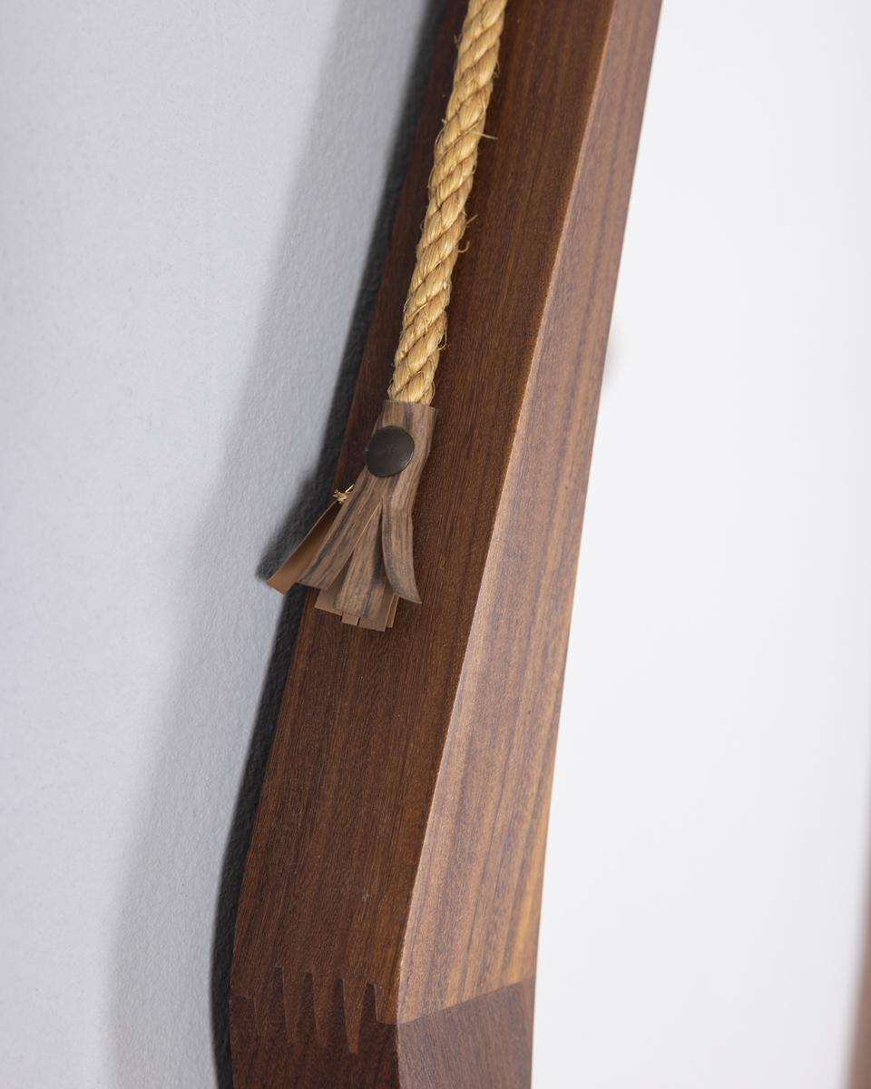 Corda Specchio da parete ovale vintage anni 60 in legno design Italiano in vendita