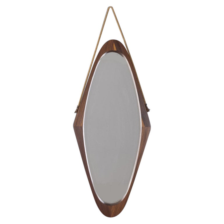 Specchio da parete ovale vintage anni 60 in legno design Italiano in vendita