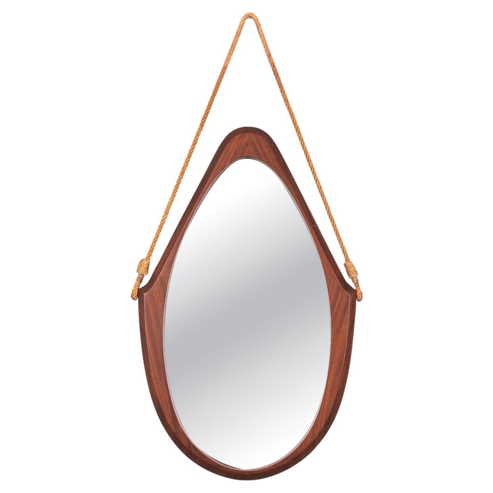 Specchio da parete ovale vintage anni '70 in legno, design Italiano