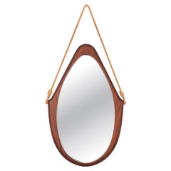 Specchio da parete ovale vintage anni '70 in legno, design Italiano