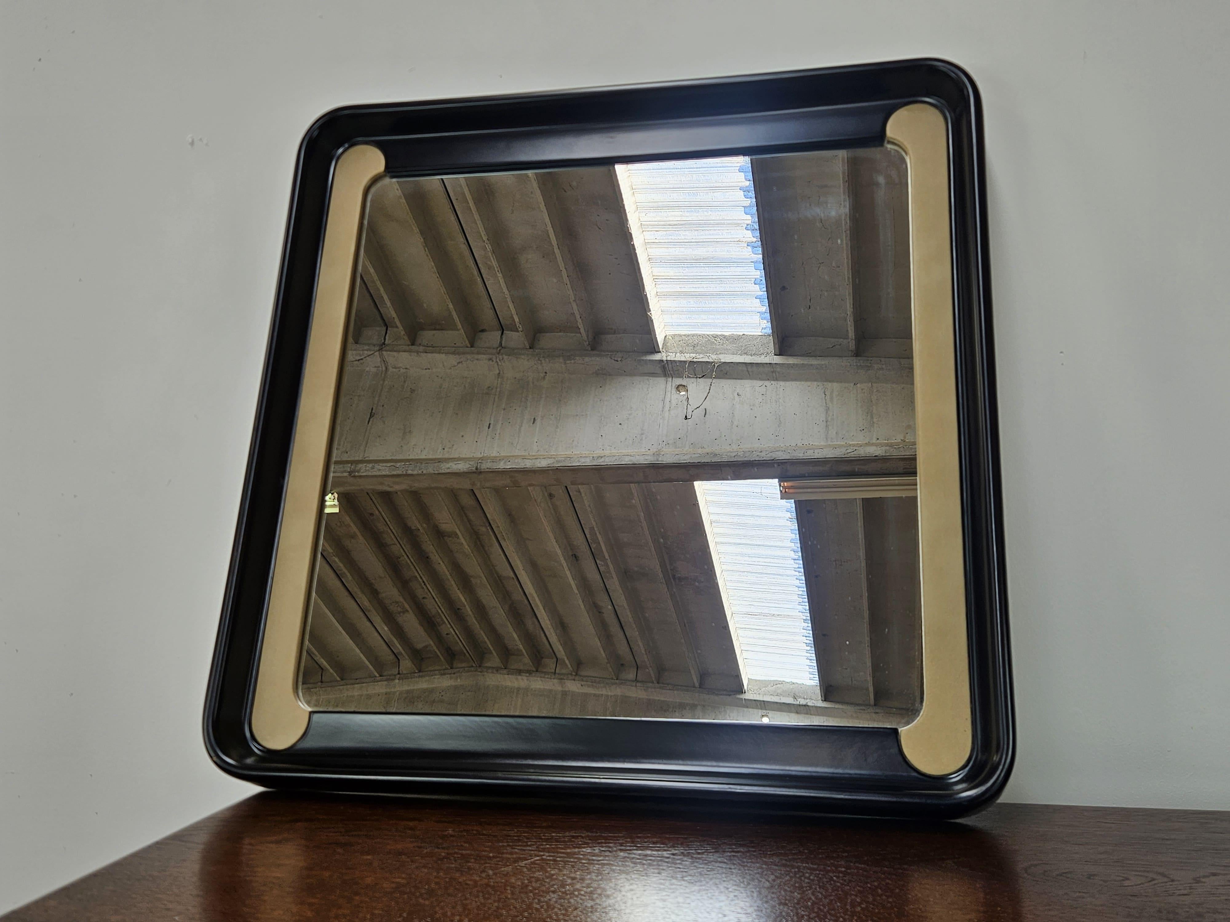 Mid-Century Modern 1970s square plastic and skai wall mirror For Sale