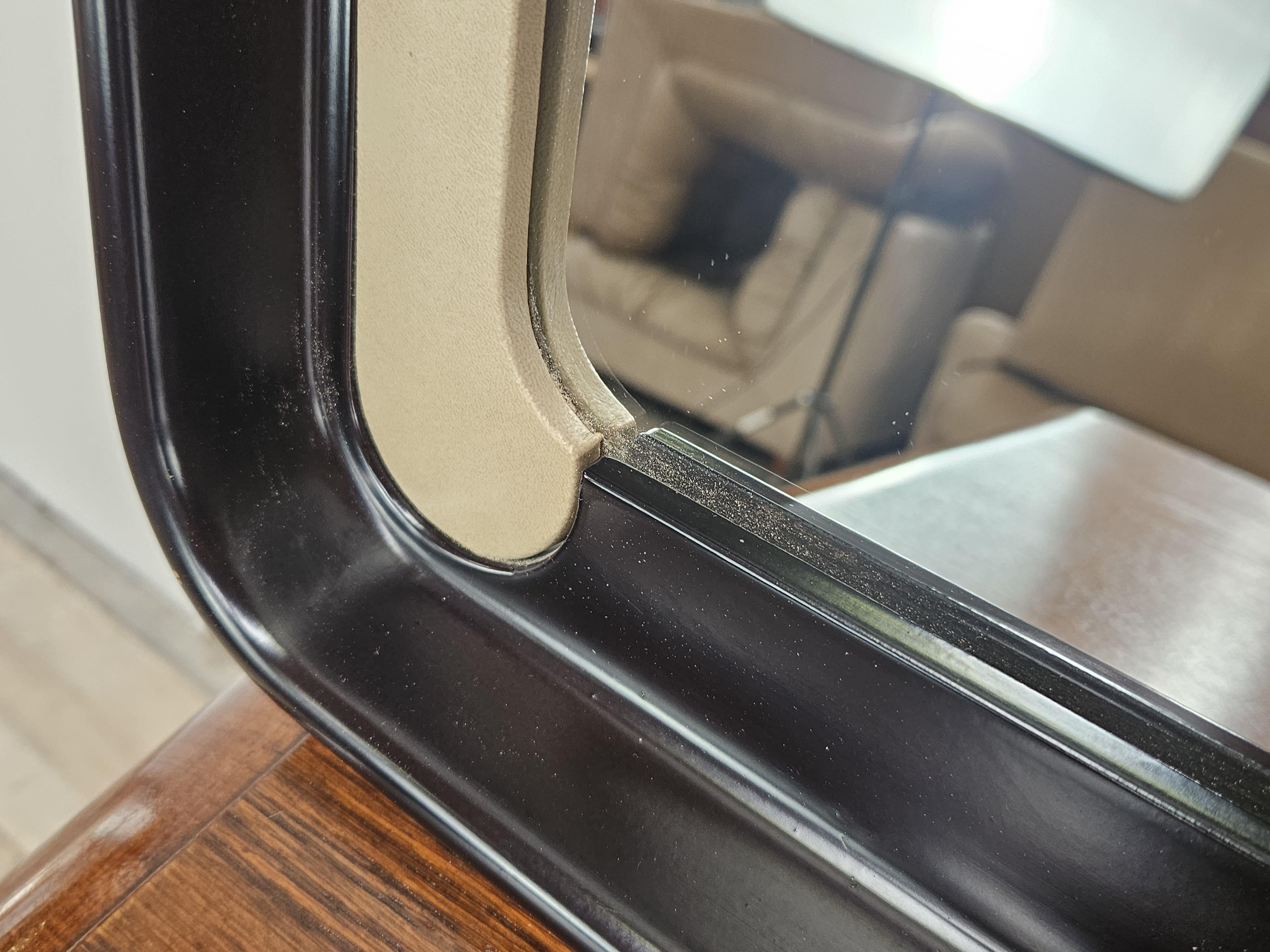 Leather 1970s square plastic and skai wall mirror For Sale