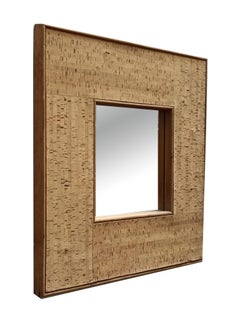 Specchio da Parete Quadrato in Sughero, Italia 1970s