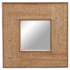 Specchio da Parete Quadrato in Sughero, Italia 1970s