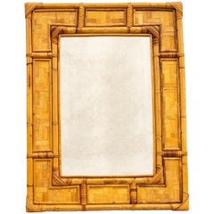 Bamboo rectangular wall mirror, 1970s
