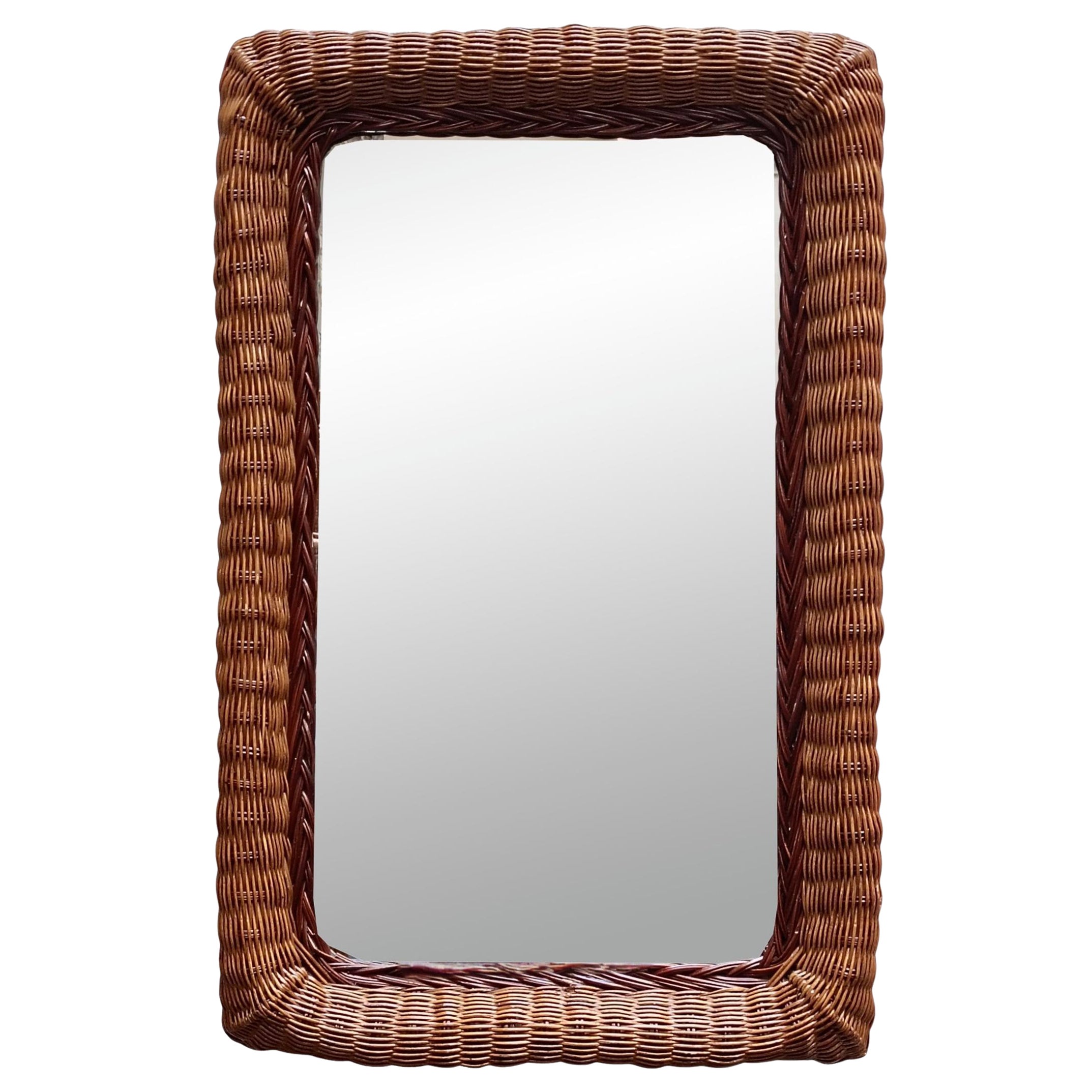 Specchio da Parete Rettangolare in Rattan Intrecciato, Italia 1960s For Sale