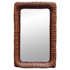 Specchio da Parete Rettangolare in Rattan Intrecciato, Italia 1960s