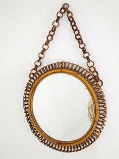 Specchio da parete rotondo in Bambù e Rattan Italia 1960 Mid-Century Modern