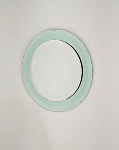 Espejo de pared redondo de cristal «Cristal Arte», verde Nilo, Italia, años 60/70
