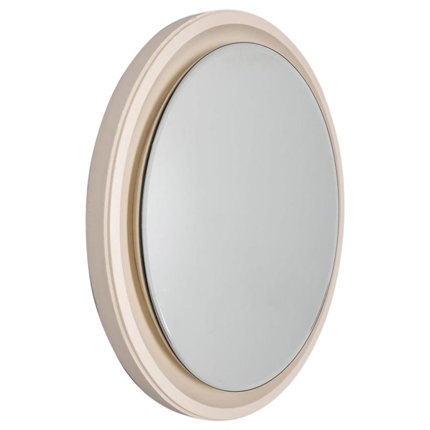 Specchio da parete rotondo vintage degli anni
70 in legno bianco, design Italia
