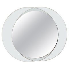 Round Wall Mirror with Glass Frame, Italy 1970s