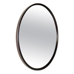 Italian round wall mirror with dark wood frame, 1980s