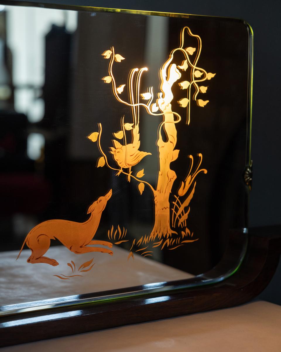 Art Déco Specchio da parete vintage anni 40 retroilluminato design Italiano in vendita