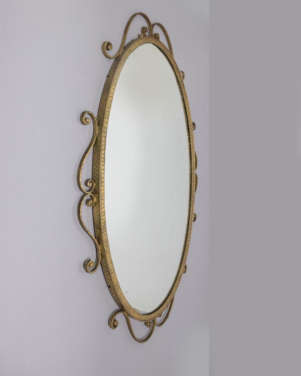 Metallo Specchio da parete vintage anni 50 in metallo dorato design Pier Luigi Colli in vendita