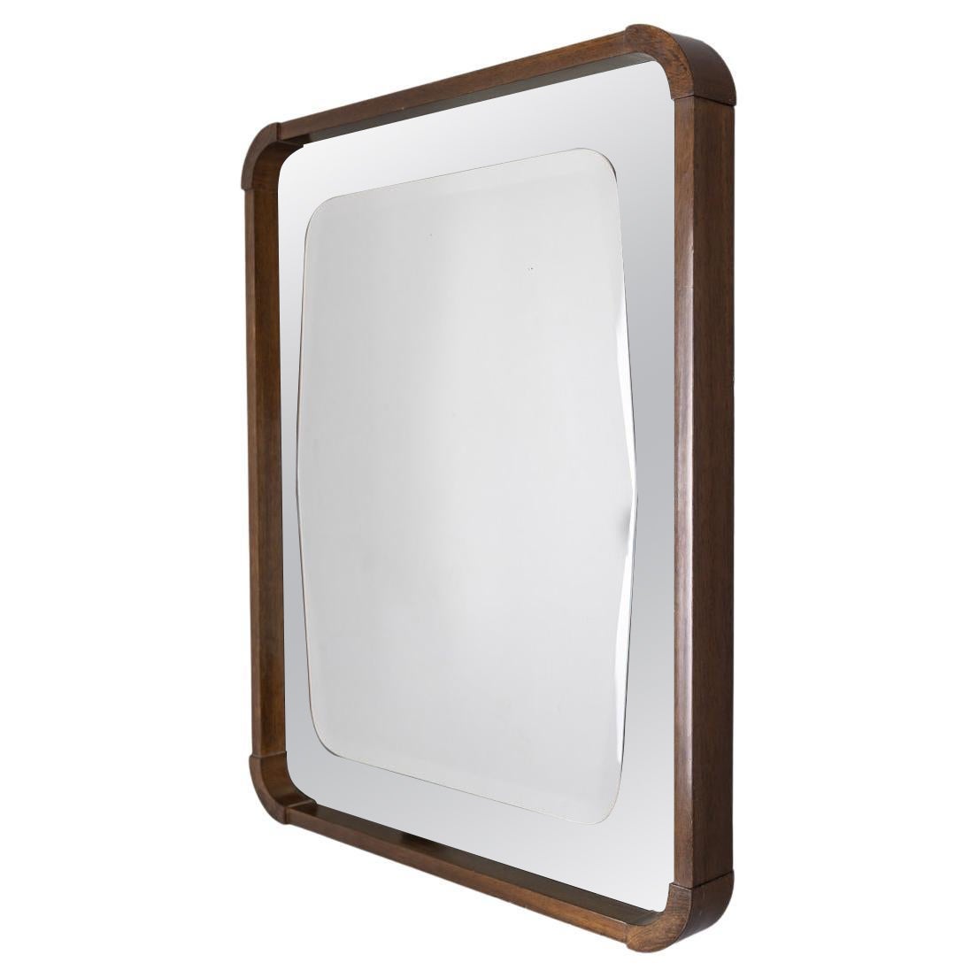 Miroir mural vintage des années 60 en bois et verre fumé design italien en vente