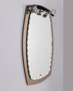 Vintage 1960s smoked glass wall mirror with spotlights Italian design