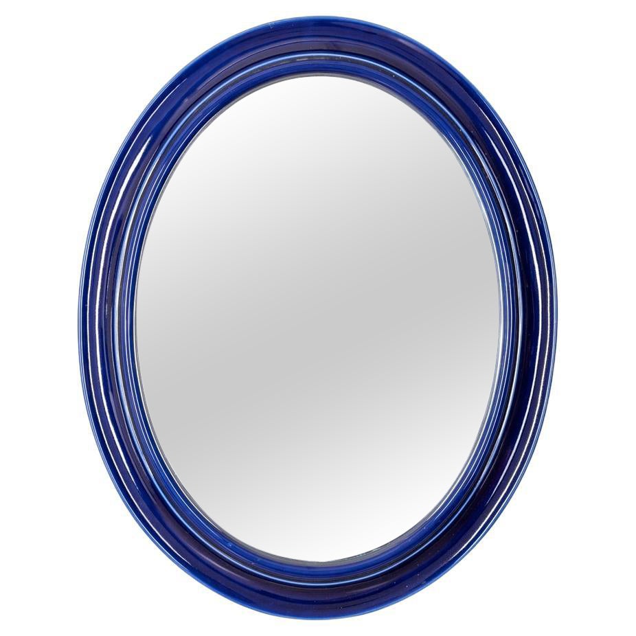 Specchio da parete vintage anni 70 in ceramica blu design Italiano im Angebot